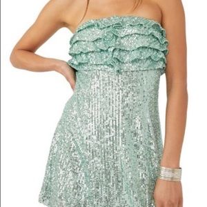 Free People Frida Ruffle Mini Dress Green Sequins
